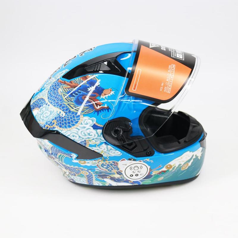 DOT casque moto intégral bleu brillant
