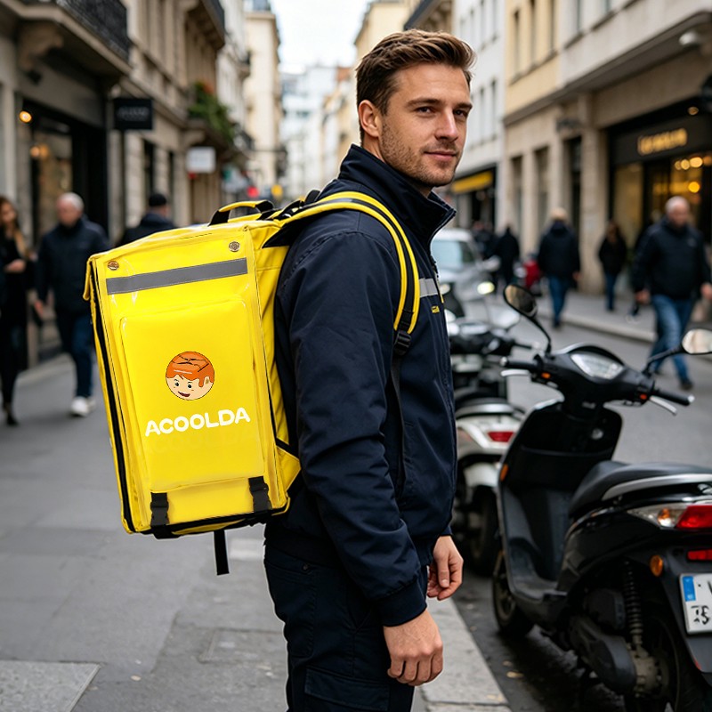 expandable delivery bag, collapsible thermal backpack, flexible volume courier bag, space saving catering pack, folding takeaway container, wholesale expandable transit bag, custom branded fleet carrier, modular food transport box
